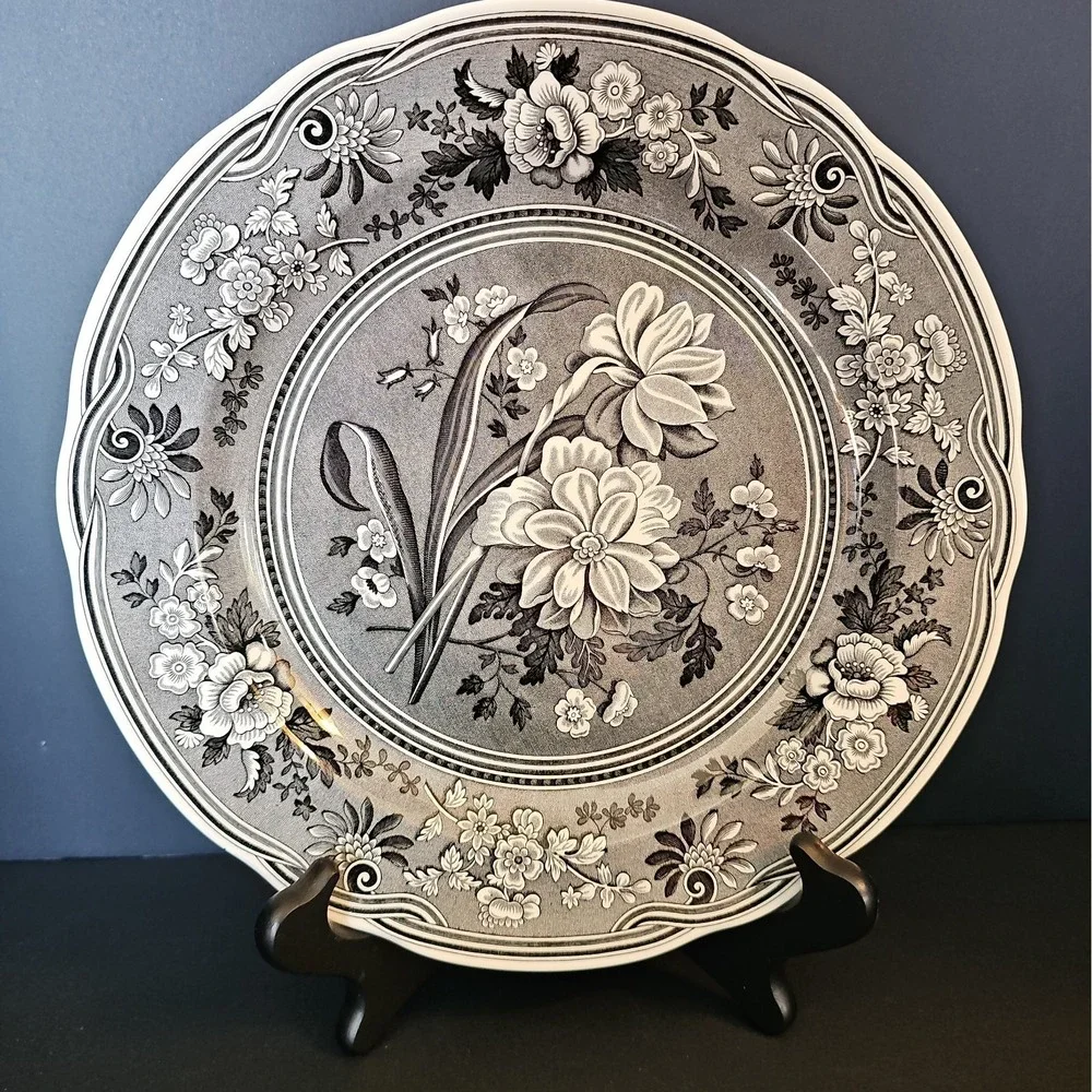 Spode Archive Collection Georgian Series Collector Art Plate B&W Floral -R6